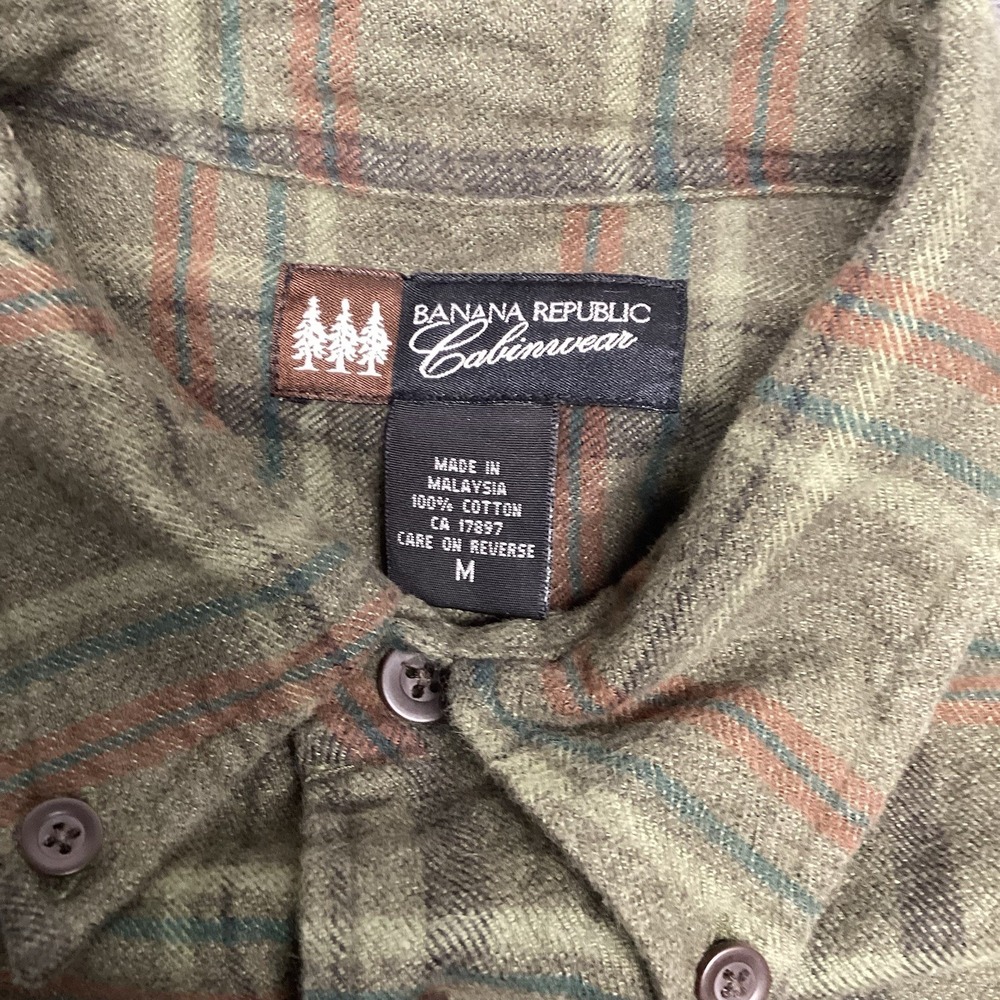 Vintage Banana Republic Cabinwear Flannel Shirt Mens Medium Plaid Green Cotton - Picture 3 of 9